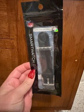 NFL Black Silicone Smart Watch Band with Silver Buckle